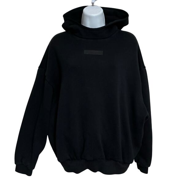 Essentials Fear Of God Hoodie Jet Black Rubber Patch Womens Size XS - Picture 1 of 7